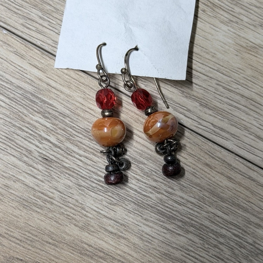Rustic Beaded Dangle Earrings Boho Woodland Earthy Festival Artisan Jewelry
